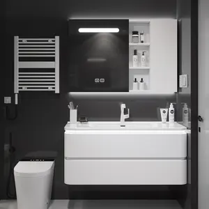Mobili da bagno moderni di lusso per l'illuminazione dell'armadietto del bagno lavabo impermeabile e lavabo mobiletto dello specchio del bagno bianco