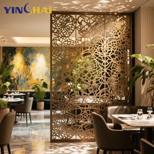 Personalización de fábrica, pared de partición de restaurante, divisor de habitación hueco dorado para sala de estar, Panel de pantalla de partición de Metal - Product Image 4