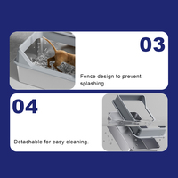Bac à Litière en Acier Inoxydable pour Chat Grand Plateau Ouvert en Métal avec Poignées pour Chaton Lapin Toilette Chat