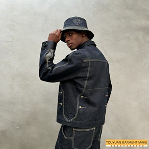 Chaqueta de Mezclilla Selvedge Japonesa OEM para Hombre, 100% Algodón, Cuello Alto, Estilo Casual, Motociclista, Mezclilla Cruda, Venta al por Mayor, Chaqueta de <span class=keywords><strong>Bombero</strong></span> - Product Image 5