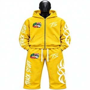 Ensemble de survêtement d'hiver personnalisé Track Stuff, 2 pièces, sweat à capuche zippé et pantalon de jogging, coupe classique, vêtements de sport, polyester/coton, respectueux de l'environnement - Product Image 1
