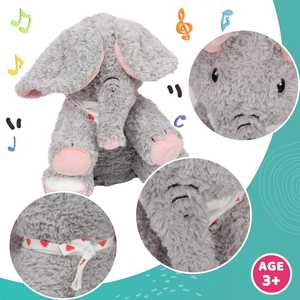 Peluche éléphant unisexe avec oreilles mobiles, musique apaisante et fonction de respiration, en coton doux, animal en peluche pour enfants - Product Image 3