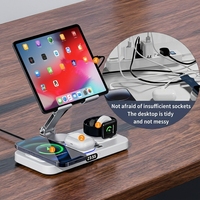 Nouveau chargeur magnétique 6-en-1 avec horloge numérique, charge rapide 15W, port Type-C, support tablette et support écouteurs