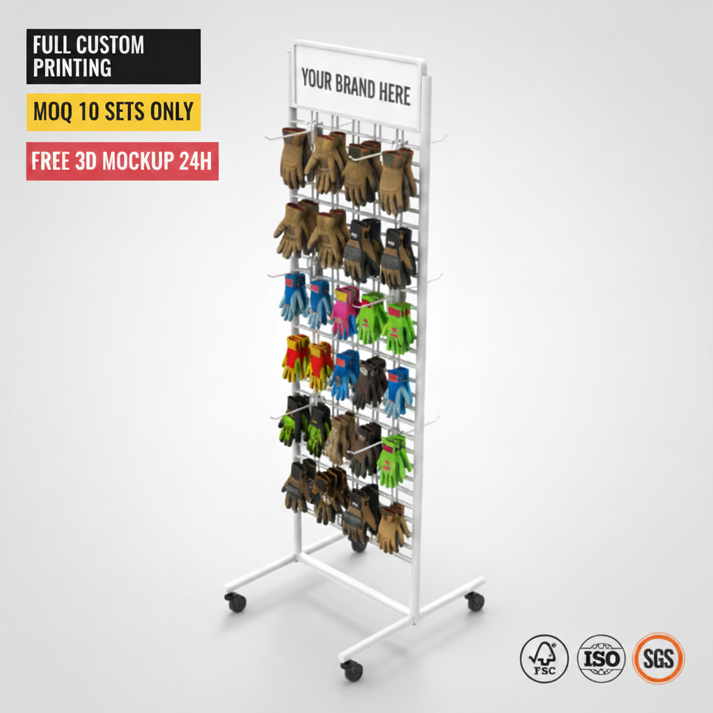 Custom Metal Glove Display Rack Cloths Rack Freestanding Portable Garment Stand for Retail Boutique Store — view 1