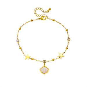 Chaîne de cheville style océan avec étoile de mer et coquillage, en acier inoxydable plaqué or, avec petites perles délicates, pour femme, idéale pour l'été - Product Image 6