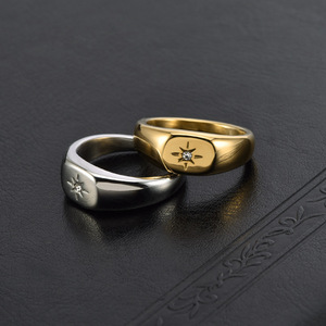 Loftily-anillo de acero inoxidable con estrella tallada rugosa para mujer, sortija redonda de Micro circón dorado, joyería para mujer, oro, plata, oro rosa plateado - Product Image 2