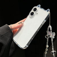 Nouvelle Coque de Téléphone Transparente en TPU avec Oreilles de Chat et Bracelet Papillon Antichoc pour iPhone 17 16 15 ProMax – Vente en Gros