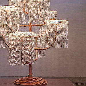 Phòng khách hiện đại vàng sàn đứng ánh sáng Chrome Shining Rèm hình sang trọng K9 Bead pha lê Đèn sàn - Product Image 5