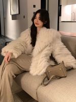 Veste en fourrure de renard blanc pleine fourrure, luxe, coutures horizontales, manteau en vraie fourrure de renard pour femme, épais et chaud pour l'hiver, pardessus en fourrure véritable