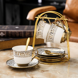 Juego de tazas y platillos con bandeja de postre, Set de té y café de China con borde dorado y diseño de Camelia <span class=keywords><strong>inglesa</strong></span>, Set de 15 unidades - Product Image 2