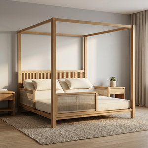 Cama de Exterior Moderna con Toldo de Madera de Teca y Paneles Laterales Tejidos con Cuerda Vertical - Product Image 3