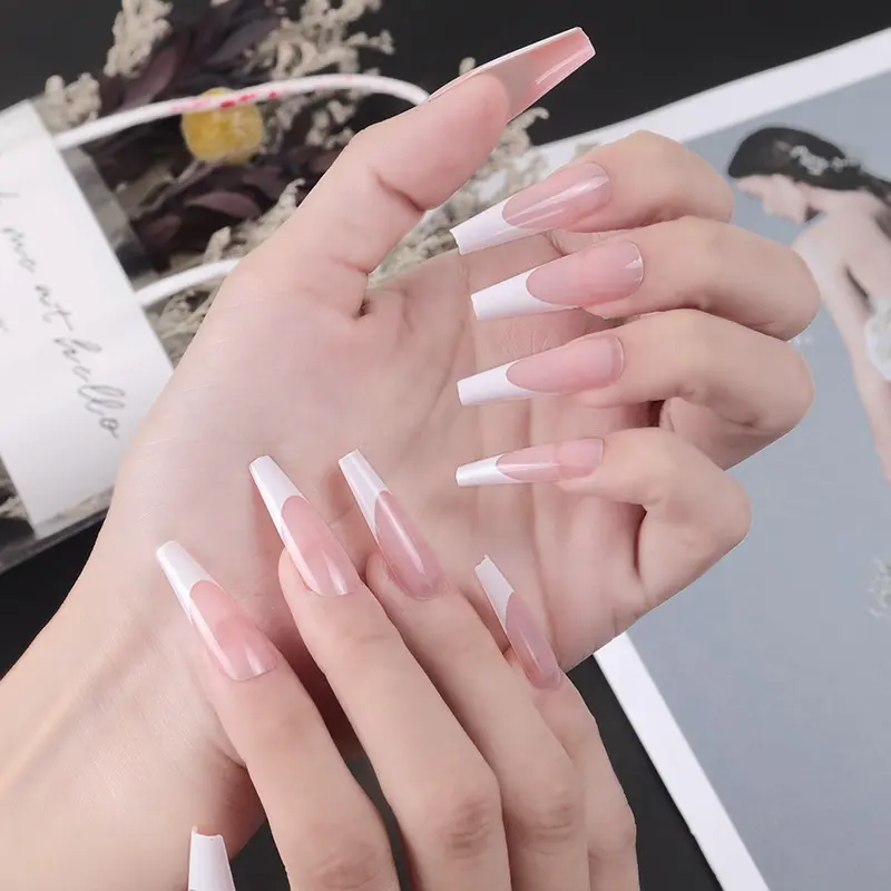 Paso Sico 24pcs Bunte lange Ballerina Französisch Sarg Elegante Frau Profession elle Presse auf Nägel Falsche Nagels pitzen