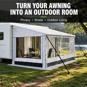 Paroi latérale pour <span class=keywords><strong>auvent</strong></span> de camping-car, mur <span class=keywords><strong>d</strong></span>'intimité imperméable pour <span class=keywords><strong>caravane</strong></span> avec poteaux et piquets, écran latéral coupe-vent pour <span class=keywords><strong>auvent</strong></span> de camping-car avec sac de transport - Product Image 2