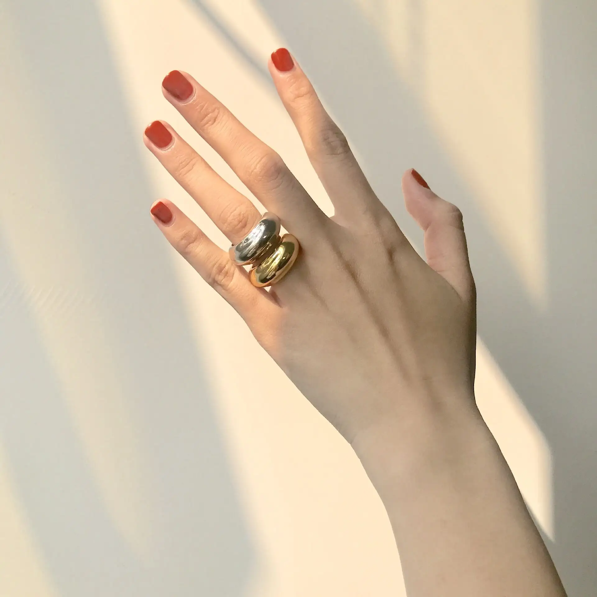 Dainty แหวนทองเหลืองสำหรับผู้หญิง,แหวนเงินหนาไม่เท่ากันแบรนด์ดังจากฝรั่งเศส