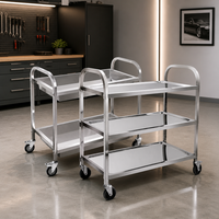 Carrito de Servicio de Acero Inoxidable de Tres Niveles con Ruedas Giratorias, Carrito de Reparto de Alimentos para Cantina Comercial y Restaurante, Personalizable