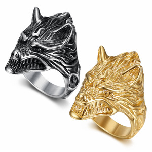 Accesorios de Comercio Exterior, Anillo Unisex Personalizado de Hip-Hop, Cabeza de Lobo, Acero Inoxidable Fundido, Estilo Retro Electrochapado - Product Image 1