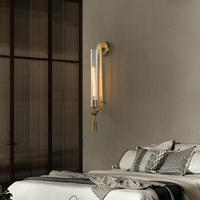 Appliques murales en cuivre pour chambre à coucher, hôtel, chevet, style rétro, avec longue barre en verre et éclairage LED