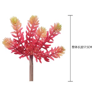 Plante artificielle succulente en PVC souple, lotus de jade à six têtes, décoration de mariage, artisanat, couleur rouge automne - Product Image 4