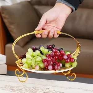 Cesta de fruta decorativa de Metal dorado, elegante, turca, para aperitivos, postre, comida, servicio de vidrio, bandeja de fruta con pierna