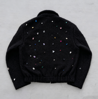 Nouvelle conception personnalisée 2025, doublure matelassée en coton, hiver chaud, respirant, coupe-vent, patchwork, lettre, bijou, diamant, strass, laine