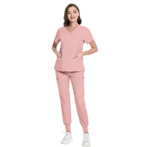 Hospital Uniforms Medical Nursing Scrubs Uniform Short Sleeve Elasticity Tops Pants Uniforms Women Nurse Scrubs Sets Wholesale