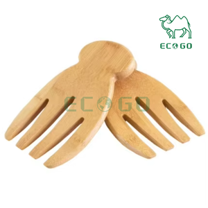 Juego de servidor de ensalada personalizado, manecillas de ensalada de madera de bambú natural con asas de perilla para uso de ensalada de cocina - Product Image 1