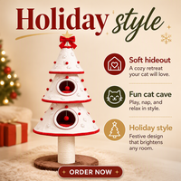 Arbre à chat moderne de luxe pour Noël, tour d'escalade intérieure pour chat, griffoir en peluche, maison pour chat avec jouet, matériau sisal, 4 niveaux, en carton