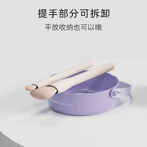 Nettoyeur de pinceaux de maquillage en silicone Hongyu 14x14x8,5 cm violet avec poignée amovible pour séchage et rangement - Product Image 1