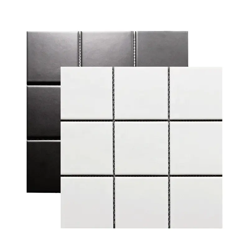 98x98mm branco puro mosaico cerâmico telhas do verificador de nove-grade para o revestimento da cozinha do banheiro e parede