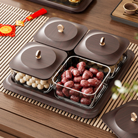 Plateau de rangement pour bonbons aux fruits secs avec couvercle, design carré, nouveau style chinois, pour table basse de salon, haut de gamme, exquis et léger