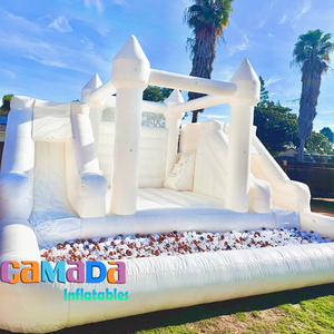 Scivolo d'Acqua Commerciale da Esterno con Doppio Scivolo, Castello Gonfiabile Bianco per Matrimoni, Combo Scivolo d'Acqua e Castello Gonfiabile con Piscina di Palline - Product Image 4
