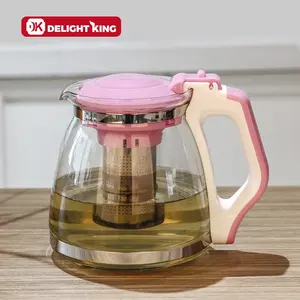 高硼硅耐热玻璃茶壶塑料柄玻璃茶壶茶壶不锈钢注射器