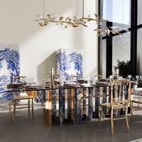 Table console moderne pour salon intérieur, mobilier d'hôtel, décoration, azulejos peints à la main, miroirs biseautés en laiton poli