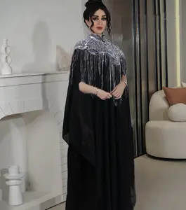 Moroccan Kaftan Elegant Black Abaya Prayer Long Sleeve Dress Muslim Islamic Women Embroidery Rhinestone Arab Turkish Dress