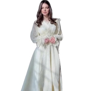 Nuovo Abito Lungo Estivo 2026 da Donna con Scollo a V, Maniche a Sbuffo in Pizzo, Stile Francese Chic, Elegante, Vita Alta, Bianco, da Festa - Product Image 5
