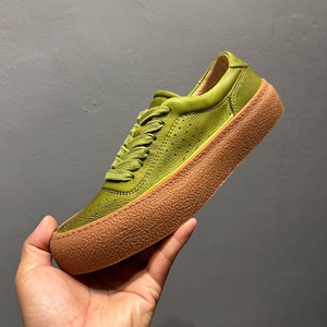 Genuine <b>Leather</b> Casual <b>Sneakers</b> Green Thick Sole Mid Heel Breathable Sporty Men's Shoes - Product Image 1