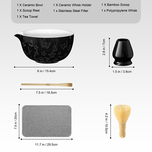 Japanese 4-Piece Ceramic Matcha <b>Tea</b> <b>Set</b> with Butterfly Design Bowl & PP Whisk for Traditional <b>Tea</b> Ceremony - Product Image 2