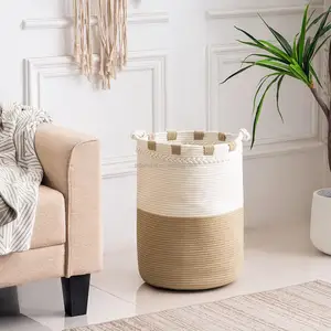 Modern Handmade Large Laundry Round Storage Cotton Rope Storage Laundry Basket Container For Sale With Handle