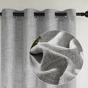 灰色亚麻窗帘滤光隐私保护面板优质柔软丰富材料窗帘，带杆袋，1包