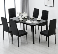 Ensemble de table à manger noire moderne avec 6 chaises, design contemporain pour la maison, restaurant, chaises rembourrées, chaises de salle à manger