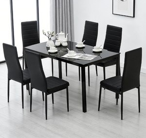 Ensemble de table à manger noire moderne avec 6 chaises, design contemporain pour la maison, restaurant, chaises rembourrées, chaises de salle à manger - Product Image 3