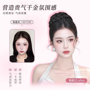 Chignon de mariée avec doubles tresses brun foncé en fibre haute température, fait main pour coiffure de mariage - Product Image 4