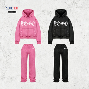 Conjunto de Sudadera con Capucha y Pantalones Deportivos Holgados con Logotipo Personalizado, Lavado Ácido, Estilo Vintage, Ropa Deportiva para <span class=keywords><strong>Mujer</strong></span> - Product Image 2
