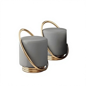 Modern Round PU Leather <b>Stool</b> With Gold Metal Frame Contemporary Home Furniture Living Room <b>Ottoman</b> Soft Upholstery - Product Image 2