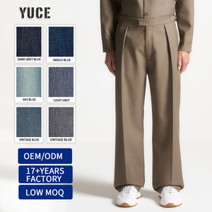 YUCE <strong>Men's</strong> Mid <strong>Waist</strong> Pleated Straight Leg Cotton <strong>Trousers</strong> Customized Wide Leg Dress Pants Deep Pleat Side Buckle <strong>Trousers</strong> - Product Image 2