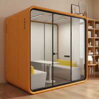 Cabine de réunion acoustique moderne pour 4 personnes, insonorisée, avec éclairage LED et système de ventilation pour espace de travail ouvert