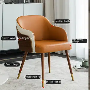 Muebles modernos para restaurante, silla de comedor de cuero de madera maciza, sillas de comedor de color nogal para restaurante y comedor - Product Image 2