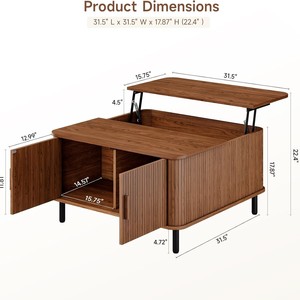 Mesa de centro plegable elevable de madera de nogal, diseño moderno minimalista, multifuncional para sala de estar, de madera maciza. - Product Image 2