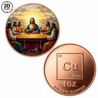 Pièce de monnaie en cuivre pur 999 de 1 oz, imprimée en couleur 2D sur mesure, ronde, design La Cène, objet de collection