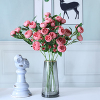 Fleur de Camélia Artificielle, Fleur en Soie, Rose Thé à 5 Têtes aux Couleurs de Peinture à l'Huile, Décoration d'Intérieur, Design Lotus de Style Européen